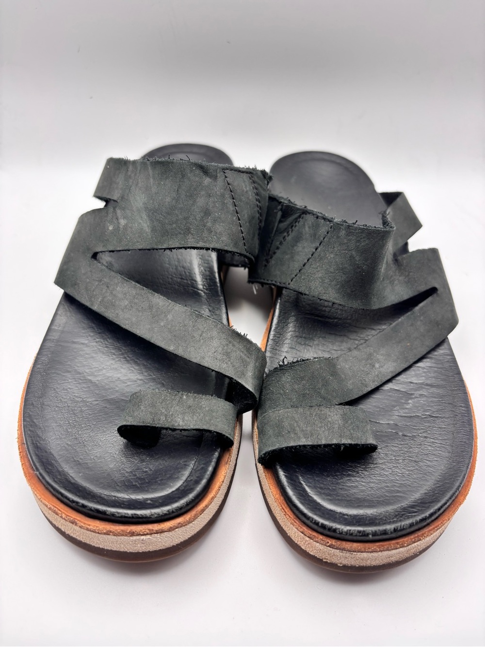 Women's Merrel Black Leather Multi-Strap Slide Sandals